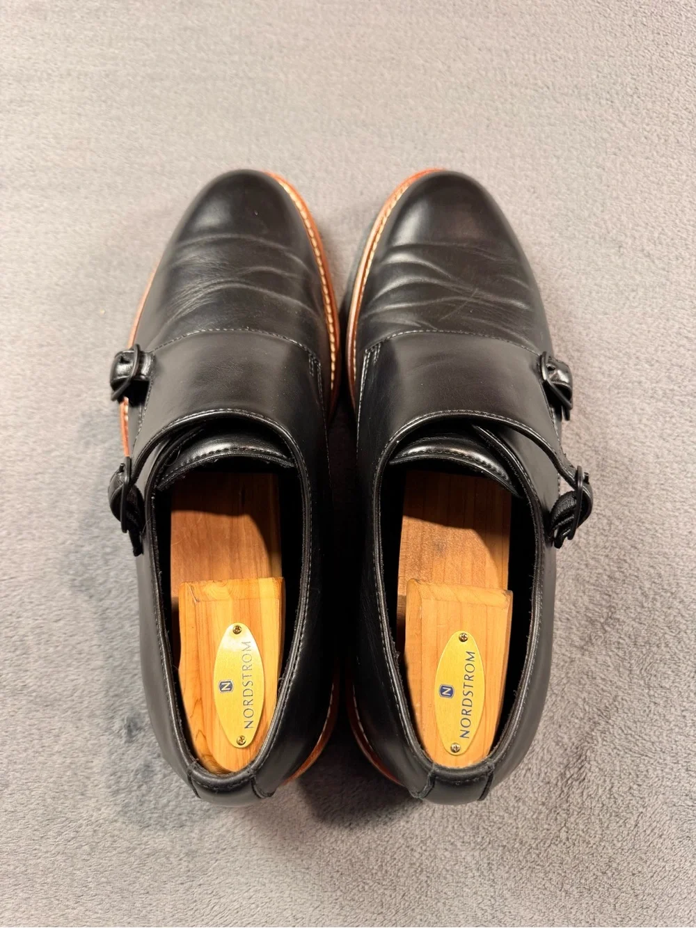Kenneth Cole Reaction Klay Flex Black Leather Double Monk Strap Oxfords